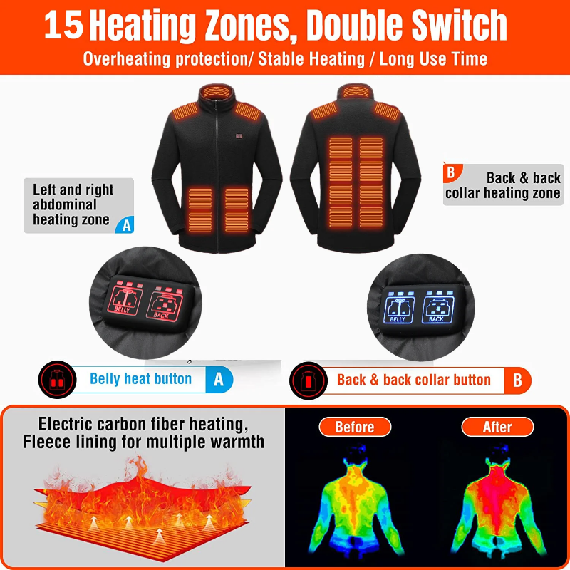 Electric heated coat for outdoor activities, rechargeable battery included